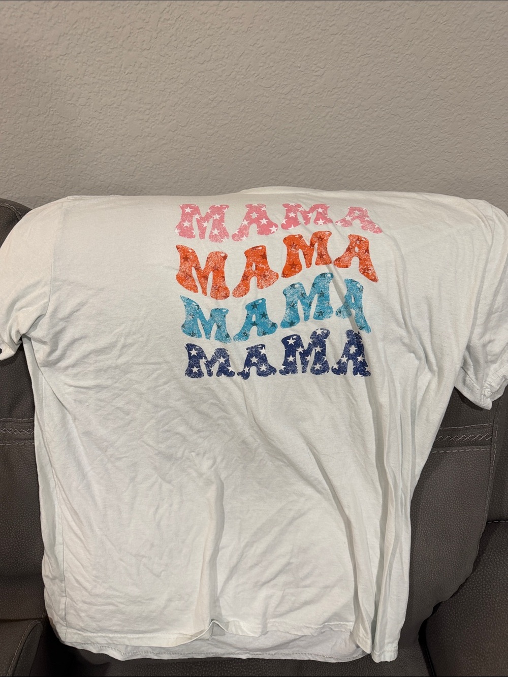 White Tee with Multicolor 'MAMA' Graphic